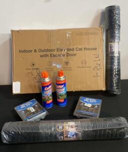 Household Lot: 2 Vimobra Door Mats, Aivituvin Elevated Cat House, Bug Spray, Roach Gel Bait