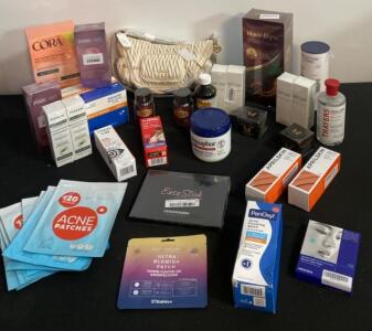 Mixed Lot: PanOxyl Wash, Aquaphor, AprilSkin, Thayers Toner, Acne Patches, Handbag &ndash; 25+ Items
