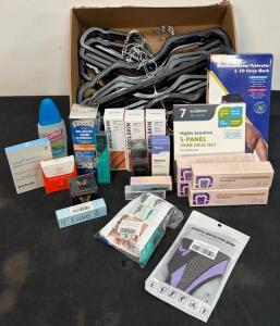 Mixed Lot: APRILSKIN Carrotene Mask, Exploro Drug Test, Sovereign Silver, Baebody Under Eye Masks, Modelones, Cutter, Hangers