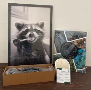 Framed Raccoon Wall Art, Traveling During COVID-19 by Jacoby, Houele Tablet Mount, Almalaby Herb Stripper And Tablet Stand