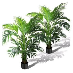 4 ft Artificial Areca Palm Trees (2-Pack) with 'Real Touch' Design and Black Pots