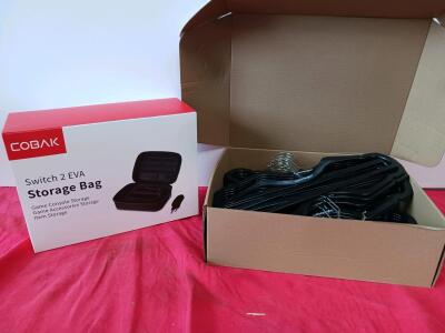 HigherHangers Slim Black Plastic Clothes Hangers, 40-Pack, 17" x 6" x 1/4" And Switch a Eva Storage Bag
