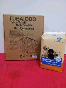 TUEAIODO Wooden Indoor Pet House Kit with Accessories, Approx. 20"x20"x19.25" And Animal Pads
