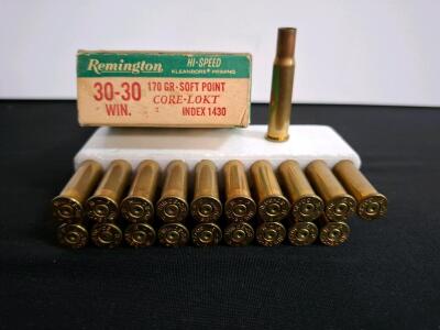 Remington Hi-Speed 30-30 WIN 170gr Soft Point Core-Lokt Kleanbore brass casings 20rd Vintage Box( shelf H)