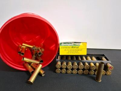 Mixed Remington, Winchester, Hornady .45-70 Government Brass, 27pcs, Reloadable, Remington Box( shelf H)