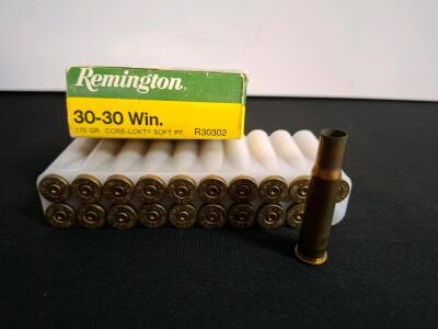 Remington 30-30 Win 170gr Core-Lokt Soft Point, Full Box of 20 brass Casings( shelf H