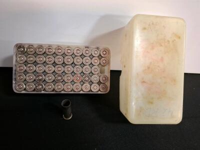 Western .38 Special Nickel-Plated Brass casings, 50 brass casings. Plastic Case, Mixed Vintage( shelf H)