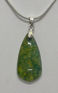 Green Dragons Vein Agate Pendant W/ 22&rdquo; .925 Silver Snake Necklace