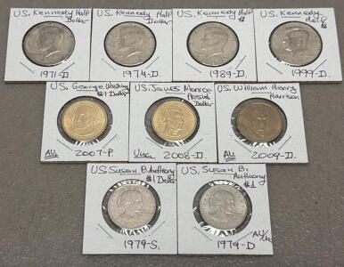 U.S. Coin Lot: Kennedy Half Dollars (1971-1999-D), SBA & Presidential $1s (1979-2009, Mixed Mints)