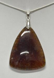 Peach Fire Dragon Veins Agate Gemstone W/ 20&rdquo; .925 Silver Snake Necklace