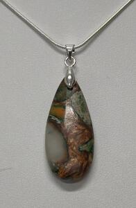 Crazy Lace Agate Gemstone Pendant W/ 24&rdquo; .925 Silver Necklace