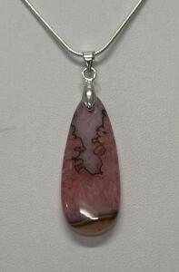 Purple/Red Dragon Veins Gemstone Pendant W/ 22&rdquo; .925 Silver Snake Necklace