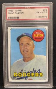 PSA 6 1969 Topps #24 Walt Alston Los Angeles Dodgers Baseball Card &ndash; Graded, Classic Vintage