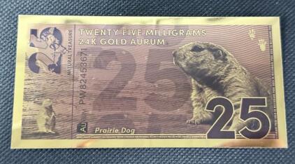Valaurum 25mg 24K Gold Aurum Note - Natural Treasure Series, Prairie Dog Design