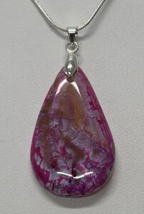 Crackle Dyed Agate Teardrop Pendant Necklace with Sterling Silver Chain, 20" Lobster Clasp