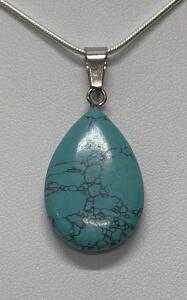 Sterling Silver Teardrop Turquoise Pendant Necklace with 22" Snake Chain