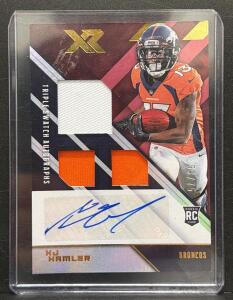 2020 Panini XR Triple Swatch Autograph Rookie Card KJ Hamler Broncos #220 Serial 53/75 RC