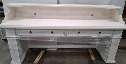 Distressed White Desk &ndash; 2 Drawers, Vintage Style, Marble Look Top