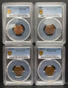 PCGS Graded Lincoln Cents: 1946-S XF40, 1969-D AU53, 1988 AU53, 2000 MS63RB, Serial #s Included