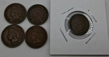 Indian Head Cents Lot - 1895, 1896, 1902, 1906, 1909 - US One Cent Coins