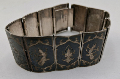 Vintage Silver Panel Bracelet with Engraved Mythological Figures