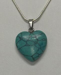 Turquoise Heart Shaped Pendant W/ 22&rdquo; .925 Silver Necklace