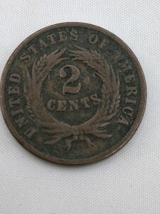 U.S. 2-Cent Coin, Reverse Side Displayed, Circulated Condition