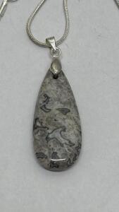 Crazy Lace Agate Gemstone Pendant W/ 22&rdquo; Gold Toned Necklace
