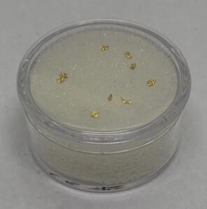7 Natural Gold Nuggets/Flakes in Clear Display, Est. 20K&ndash;23K Purity, Small Pickers