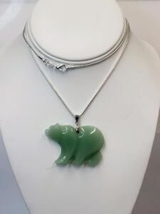 83.55ct. Natural Light Green Jade Bear Pendant 24" Necklace