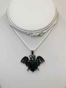 Ruby in Fuschite Gemstone Bat wrapped in Tibetan Silver 24" Necklace