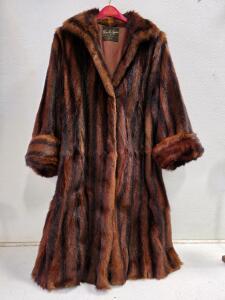 Wan A. Lewis Brown Striped Mink Fur Full-Length Women's Coat with Cuffed Sleeves (Unverified)