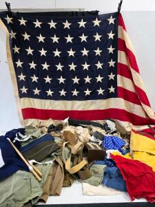 WWII U.S. Military Gear Lot: 48-Star American Flag, Khaki Uniforms, Leather Gaiters, Signal Flags