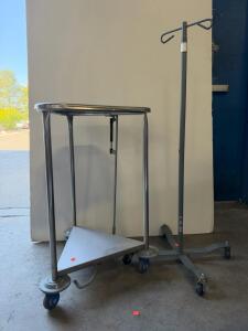 Pedigo Stainless Steel Triangular Hamper Stand with Lid & 3 Casters, Standard 2-Hook IV Pole