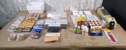 Large Lot Of Assorted Craft Supplies Including Wood Glue, Dry Erase Bin Clips, Mechanical Pencils, Small Plastic Storage Baskets & More