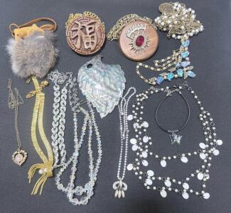 Vintage Wooden "January" Birthstone Pendant Necklace with Gold-Tone Chain