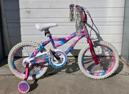 Dynacraft Sweetheart Girls 16" Bike, Steel Frame, Training Wheels, Pink/Purple, Single Speed