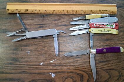 Lot of 6 Vintage Pocket Knives and Multitool &ndash; Mixed Brands/Promotional Knives