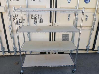 Rolling Chrome Wire Shelving Rack, 4 Adjustable Wood Shelves, 48"x18"x57", Casters