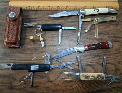 Vintage Multi-Tool Pocket Knife Collection &ndash; C. Platts, Scout, 5 Knives + Leather Sheath
