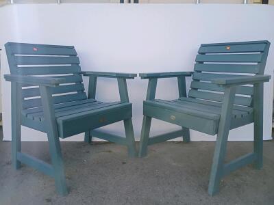 Set of 2 Teal "Wooden" Outdoor Patio Chairs with Armrests
