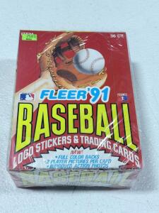 1991 Fleer Baseball Trading Cards Sealed Box, 36 Packs, Logo Stickers, No-Hitter Cards Promo
