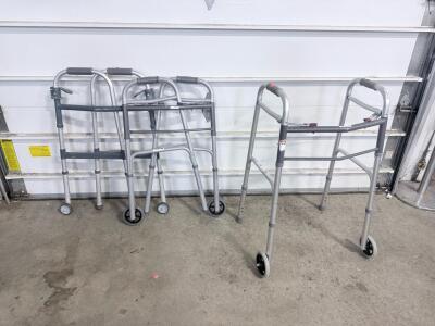 (3)Folding Aluminum Walker with 2 Front 5" Wheels, Adjustable Height, Lightweight, Silver/Grey