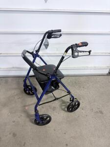 Drive Medical Four Wheel Rollator Walker with Seat, Pouch, Brakes, Foldable, Blue