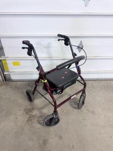 Nova 4-Wheel Rollator Walker with Seat, Burgundy, 8" Wheels, 300 lb Capacity