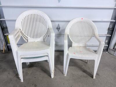 White Stackable Outdoor Plastic Patio Armchairs, 3 Pack, 22"x22"x35", 250 lb Capacity