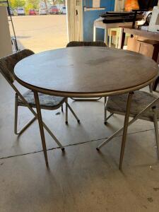 Round 42" Folding Table Set with 3 Padded Chairs, Metal Frames, Woodgrain Top