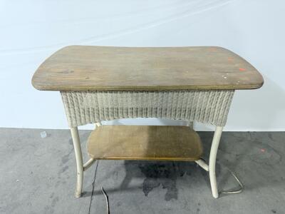 Wicker & Wood Console Table w/ Shelf, 36" x 16" x 30", Natural Top, Cream Base