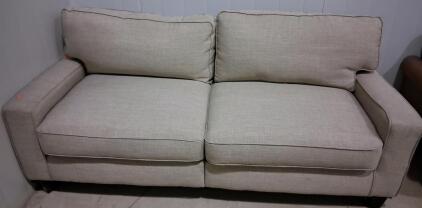 Beige Fabric 3-Seater Standard Sofa with Removable Cushions, Wood Legs