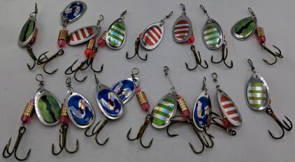 Set of 14 Inline Spinner Fishing Lures, Various Colors